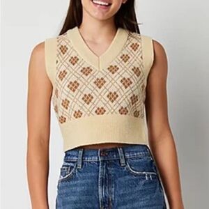 Arizona Jean Co. Preppy Brown & Cream Plaid Sleeveless V-Neck Sweater Vest - S